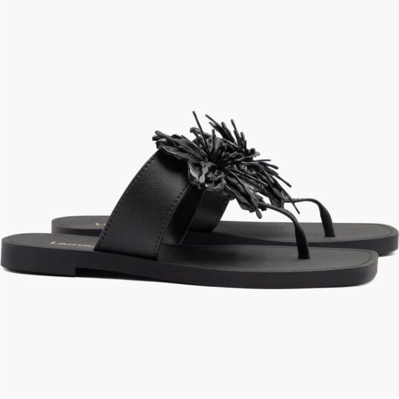 Larroud’e Hibiscus Sandal Black Flower Flip Flop Sandal/Dust Bag size 6/7 - Picture 3 of 9